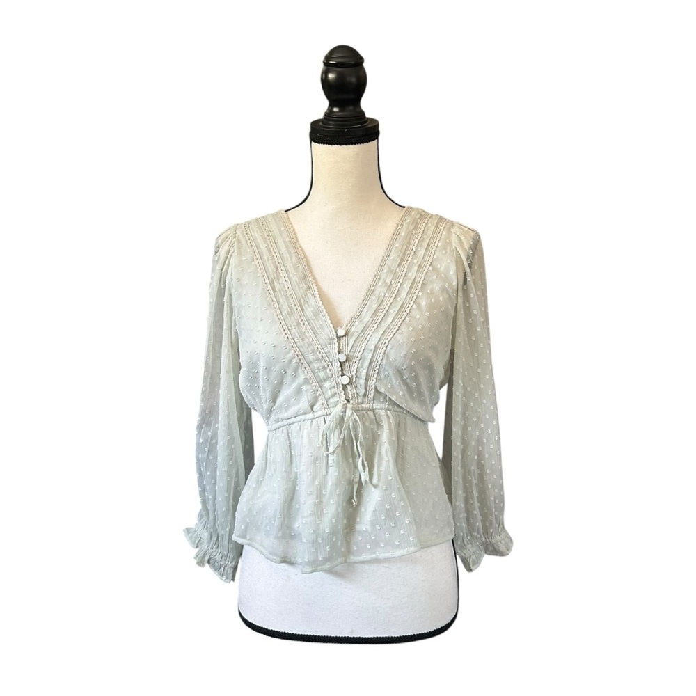 Abercrombie & Fitch Pale Green Swiss Dot Blouse Long Sleeve Cottagecore Small